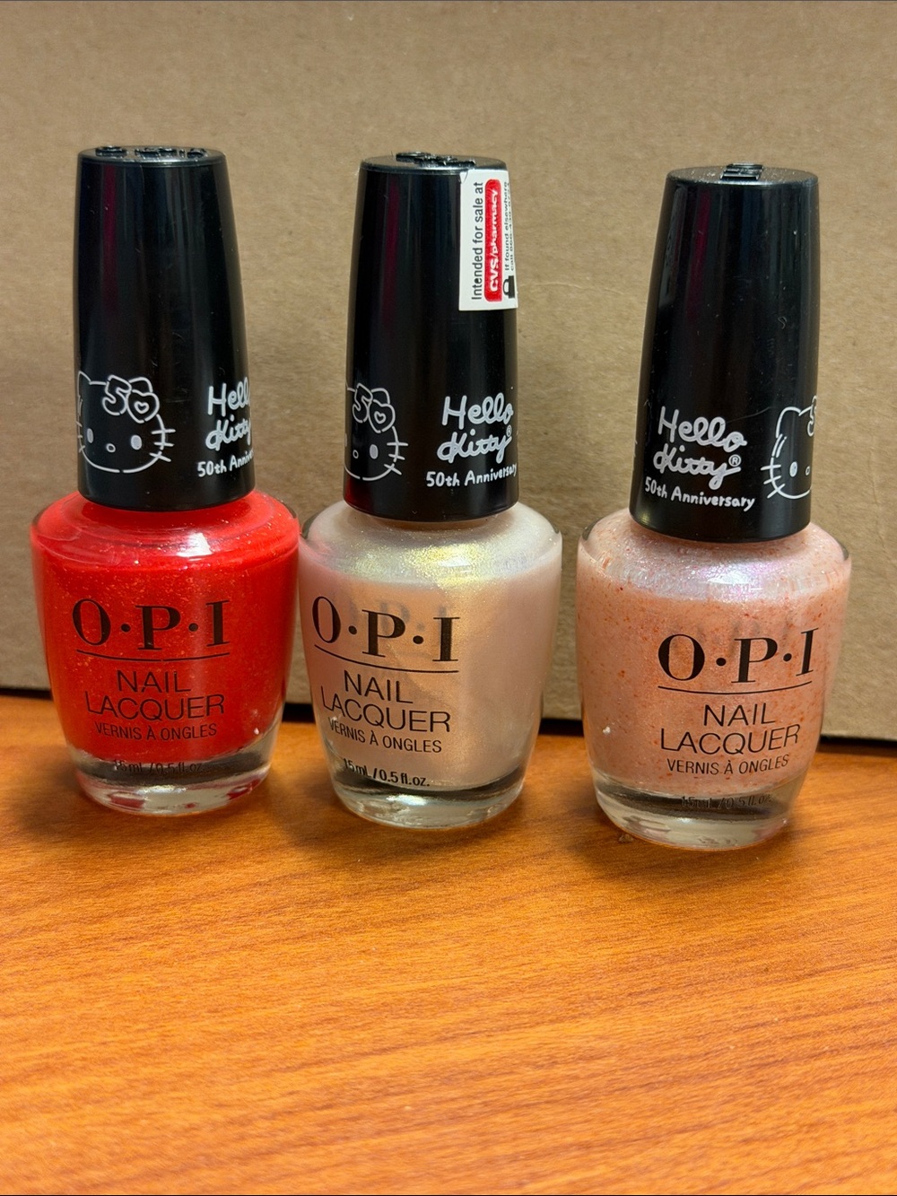 OPI Hello Kitty 50th Anniversary Nail Lacquer Trio - Red, Pearl & Peach x 3